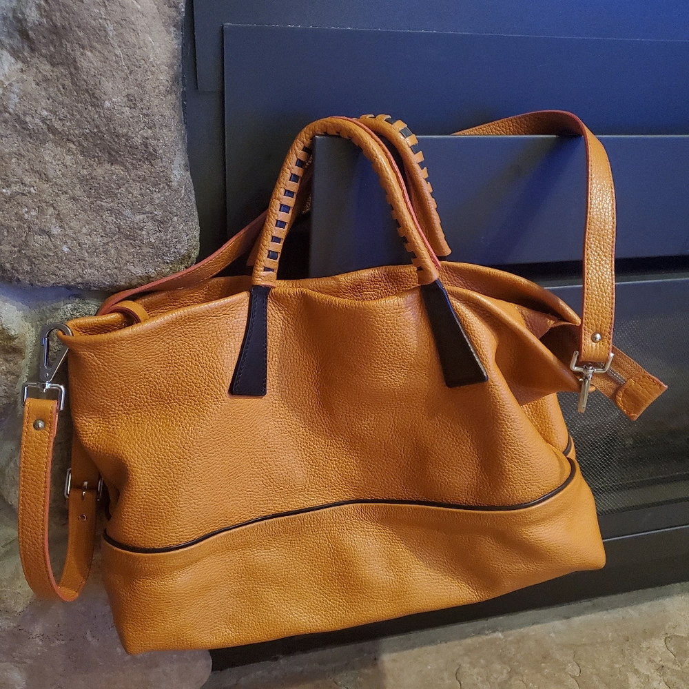 Nicoli leather shoulder/handbag, burnt orange. Soft leather!